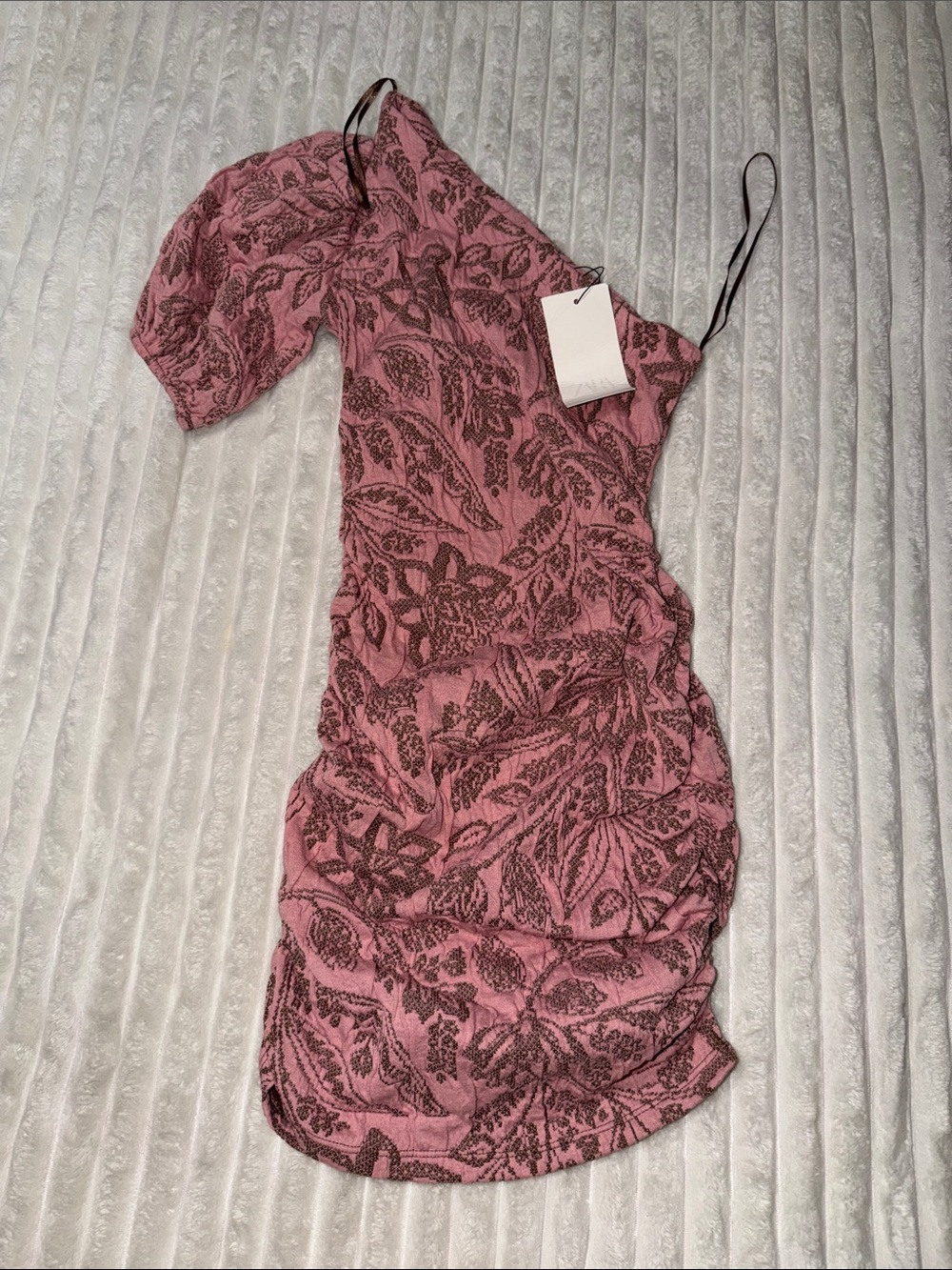 ZARA One-Shoulder Pink Floral Ruched Dress NWT | Size Small
